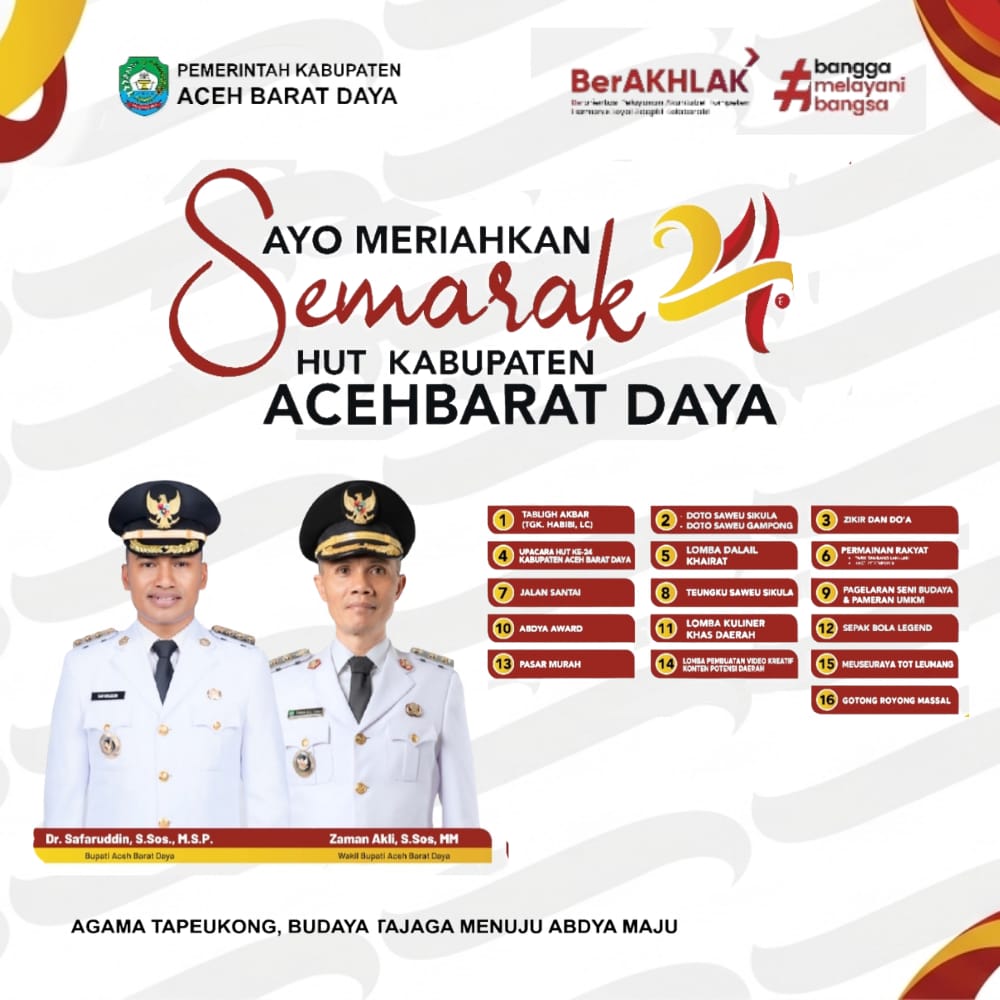 Ucapan Iklan Display HUT  Kabupaten Aceh Barat Daya ke 24 Tahun oleh Bupati dan Wakil Bupati Aceh Barat Daya