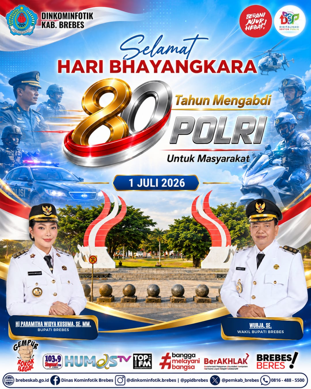 Ucapan Selamat Hari Bhayangkara ke 80 tahun oleh Dikominfotik Kabupaten Brebes