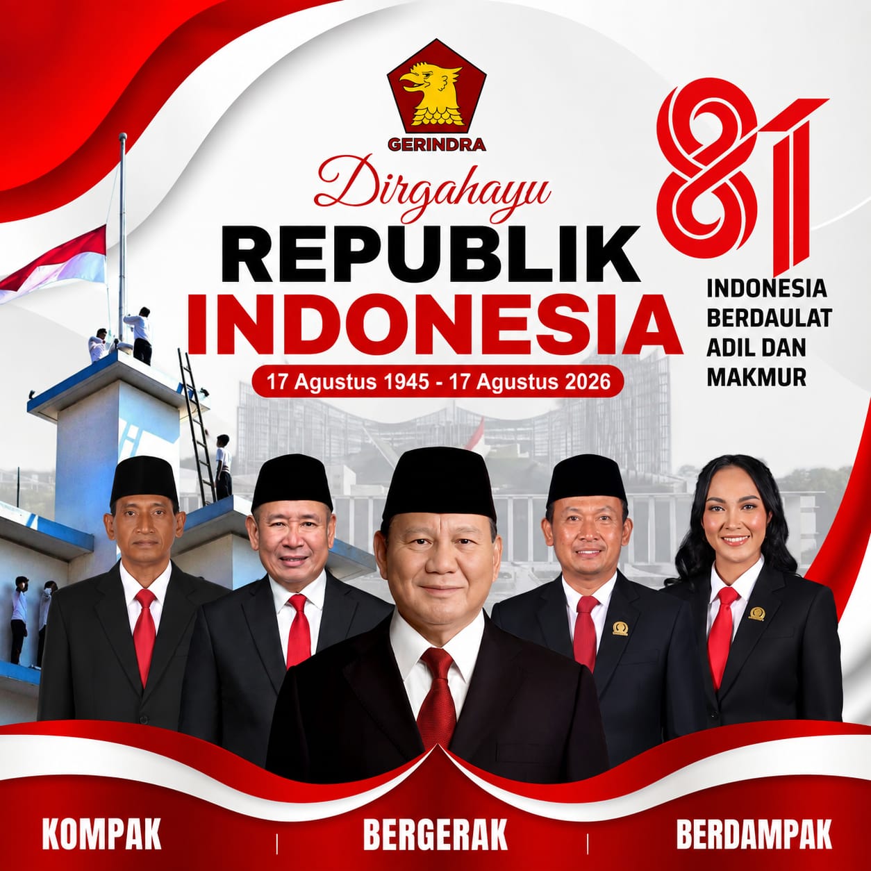 Ucapan Dirgahayu Republik Indonesia ke-81 oleh DPC  Partai Gerindra Kabupaten Bojonegoro
