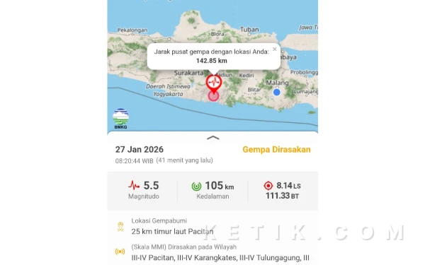 Thumbnail Pacitan Diguncang Gempa Pagi Ini, Getaran Terasa hingga Malang dan Lumajang!