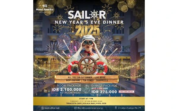 Thumbnail Menarik! Hotel Santika Premiere Malang Ajak Rayakan Tahun Baru 2025 di Sailor New Year's Eve Dinner