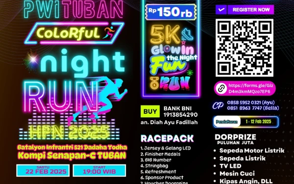 Thumbnail HPN 2025: PWI Tuban Gelar Colorful Night Run