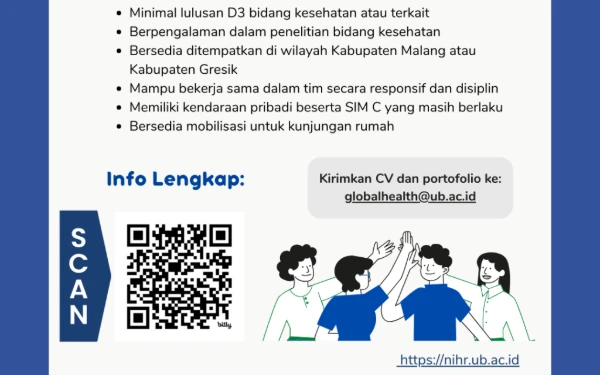 Thumbnail NIHR UB Buka Lowongan Enumerator Penelitian Kesehatan di Kabupaten Malang dan Gresik