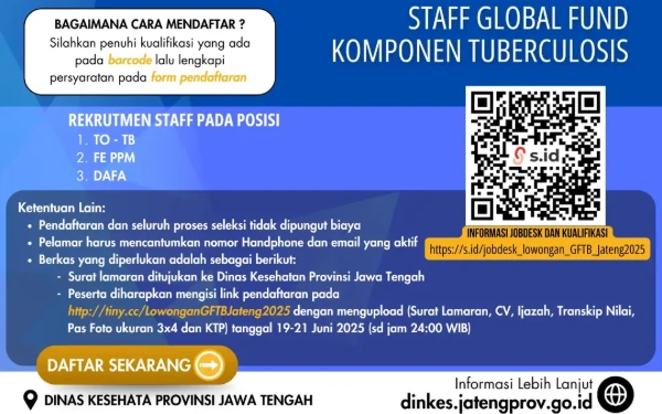 Thumbnail Berita - Dinkes Jateng Gandeng Global Fund Cari Staf Handal, Cek Posisi dan Syaratnya!
