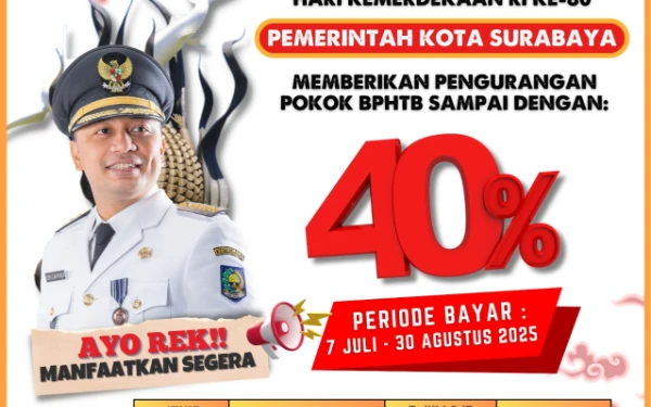 Thumbnail Pemkot Surabaya Beri Diskon Capai 40 Persen untuk BPHTB di HUT Ke-80 RI