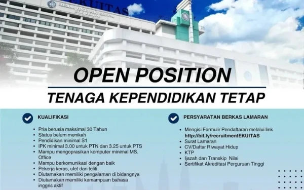 Thumbnail STIE Ekuitas Bandung Buka Lowongan Pekerjaan dengan Posisi Tenaga Kependidikan Tetap