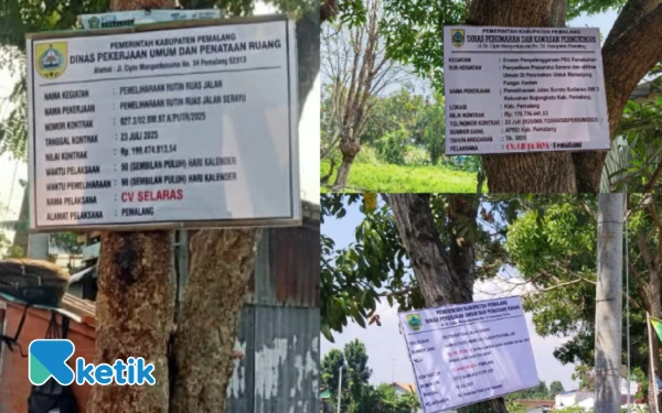 Thumbnail Berita - Marak! Papan Informasi Proyek Dipaku di Pohon di Pemalang, Kontraktor Abai Aturan Perda