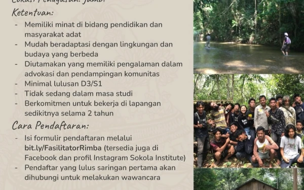 Thumbnail Sokola Institute Mencari Fasilitator untuk Pendampingan Pemuda Adat dan Sekolah Orang Rimba