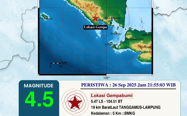 Gempa 4,5 Magnitudo Guncang Tanggamus Lampung