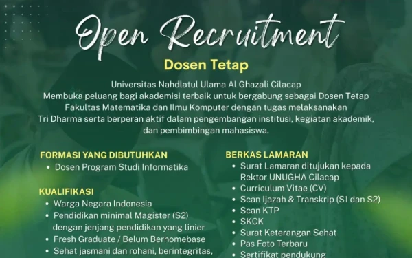 Thumbnail Berita - Unugha Cilacap Buka Rekrutmen Dosen Tetap Fakultas MIK, Simak Kualifikasinya!