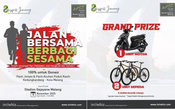 Thumbnail Rayakan HUT ke-8, Whiz Prime Malang Ajak Jalan Sehat Berhadiah Motor Sekaligus Beramal