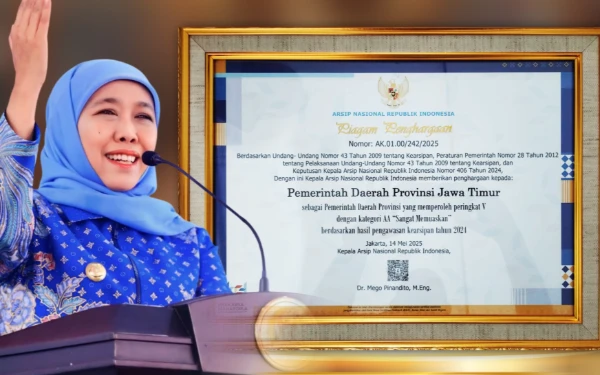 Thumbnail Raih Predikat Tertinggi Pengawasan Kearsipan dari ANRI, Gubernur Khofifah: Pengelolaan Arsip Jatim Tertib