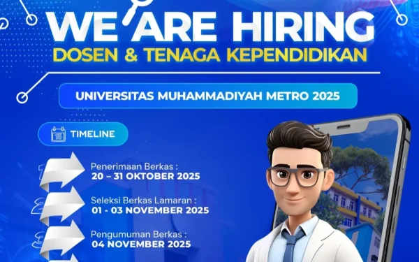 Thumbnail Universitas Muhammadiyah Metro Buka Lowongan Dosen dan Tenaga Kependidikan, Cek Formasi dan Syaratnya!