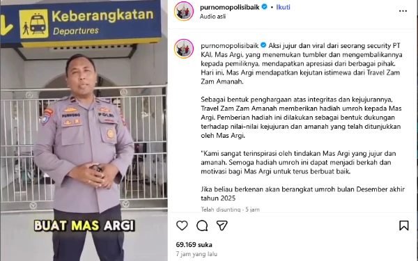 Thumbnail Pak Purnomo Polisi Baik Hadiahi Umroh Petugas KAI yang Kehilangan Pekerjaan Gara-gara Botol Tumbler