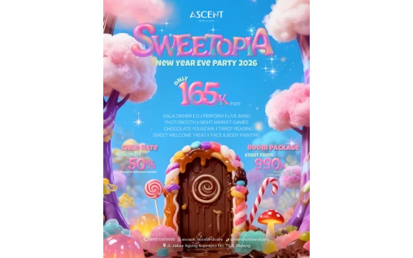 Thumbnail Ascent Hotel & Cafe Malang Gelar "Sweetopia - New Year's Eve Party 2026", Siap Pesta Tahun Baru Penuh Warna dan Ceria