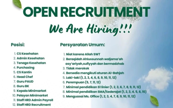 Ponpes Al Bahjah Cabang I Cirebon Buka Lowongan Pekerjaan, Ini Posisinya!