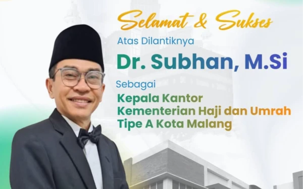 Thumbnail Mantan Kepala MTsN 2 Kota Malang Dr Subhan Resmi Jabat Kepala Kementerian Haji dan Umrah Tipe A Kota Malang