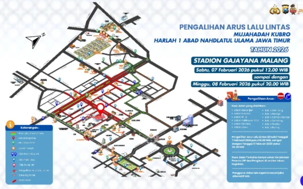 Thumbnail Berita - Padat Merayap! Arus Lalu Lintas di 12 Ruas Jalan Kota Malang Dialihkan saat Mujahadah Kubro 1 Abad NU