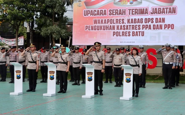 Penyegaran, Polres Batu Laksanakan Sertijab Wakapolres hingga Kasatres PPA dan PPO