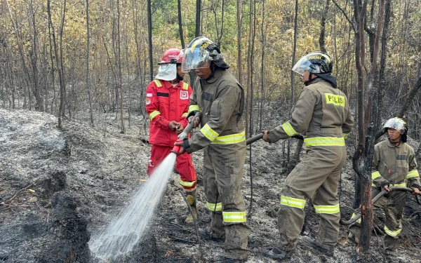 Thumbnail Berita - Brimob Kepri Gerak Cepat Padamkan Kebakaran Hutan Bukit Daeng Tembesi