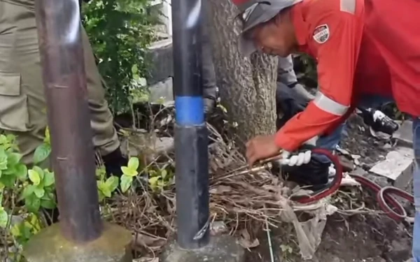 Thumbnail Berita - Satpol PP Surabaya Tertibkan 18 Tiang Kabel FO Tak Berizin di Jalan Panjang Jiwo
