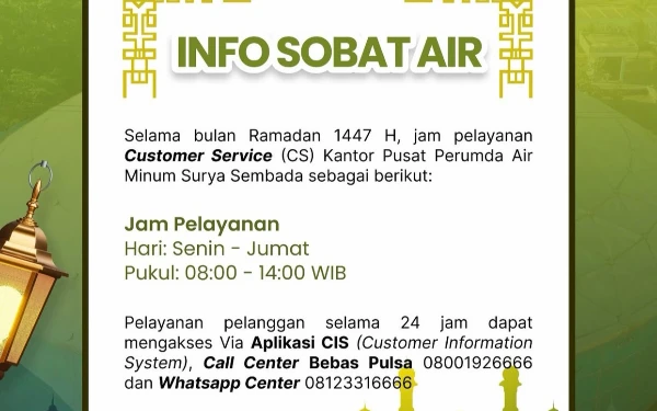 Thumbnail Berita - Catat! Ini Jadwal Terbaru Layanan CS Perumda Air Minum Surya Sembada Selama Ramadan 1447 H