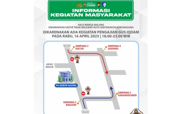 Thumbnail Ada Pengajian Gus Iqdam, Arus Lalu Lintas di PG Kebonagung Kabupaten Malang Dialihkan