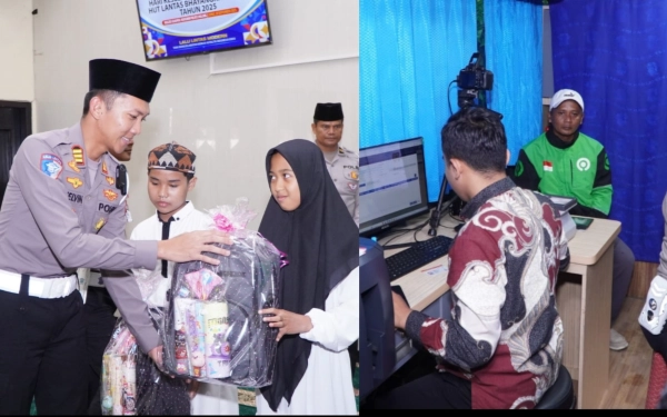 Thumbnail HUT Ke-70 Lantas, Polres Malang Bahagiakan Anak Yatim dan Driver Ojol