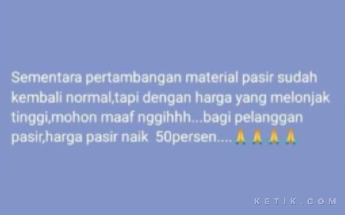 Thumbnail Berita - Aktivitas Tambang Grindulu Dibuka, Harga Pasir di Pacitan Melonjak hingga 50 Persen