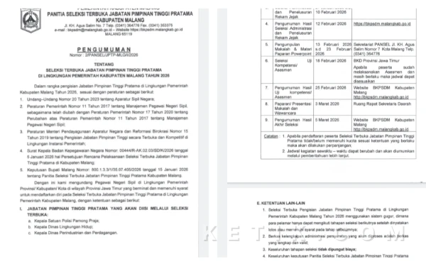 Thumbnail Pemkab Malang Buka Pendaftaran Selter 3 Kepala OPD, Ini Timeline dan Persyaratannya!