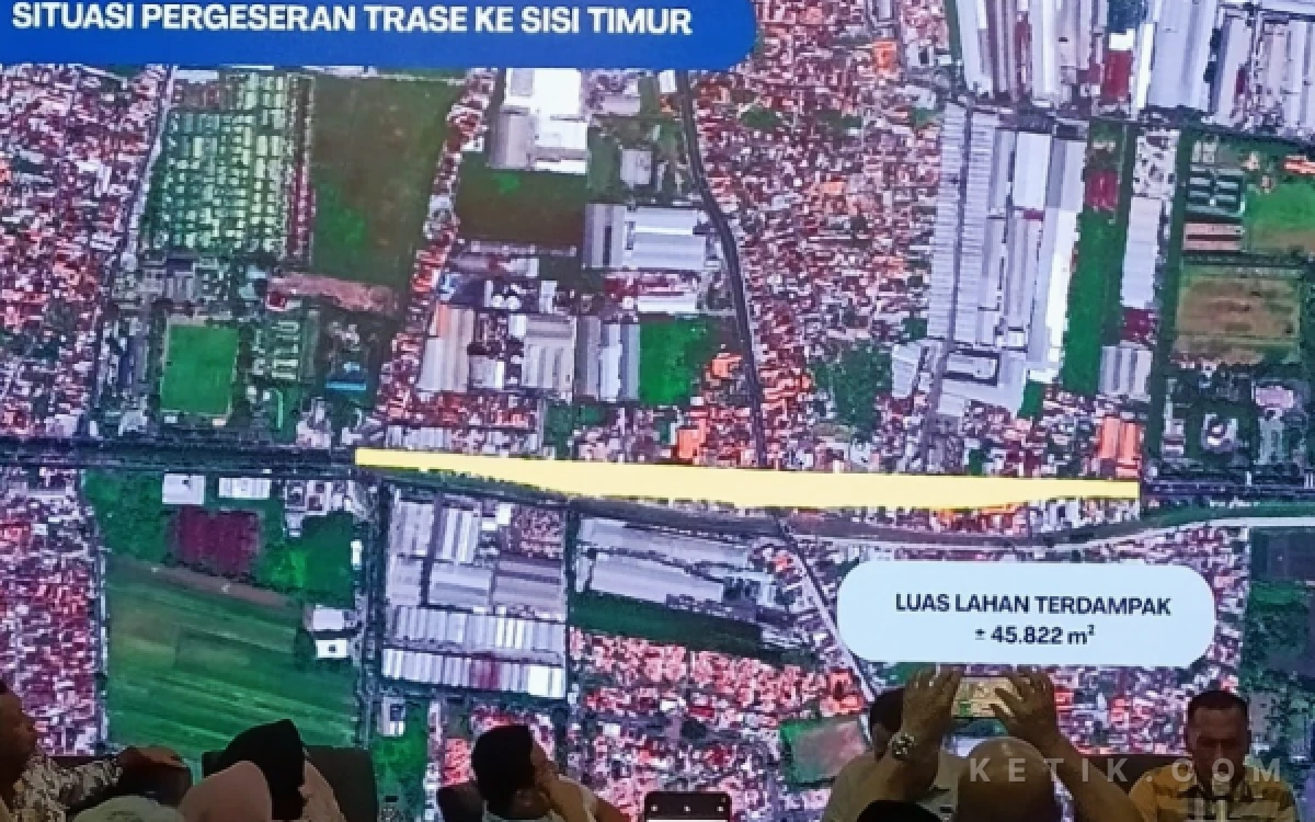 Foto Rencana posisi Flyover Gedangan (kuning) yang direncanakan bergeser  ke arah timur. (Foto: Fathur Roziq)